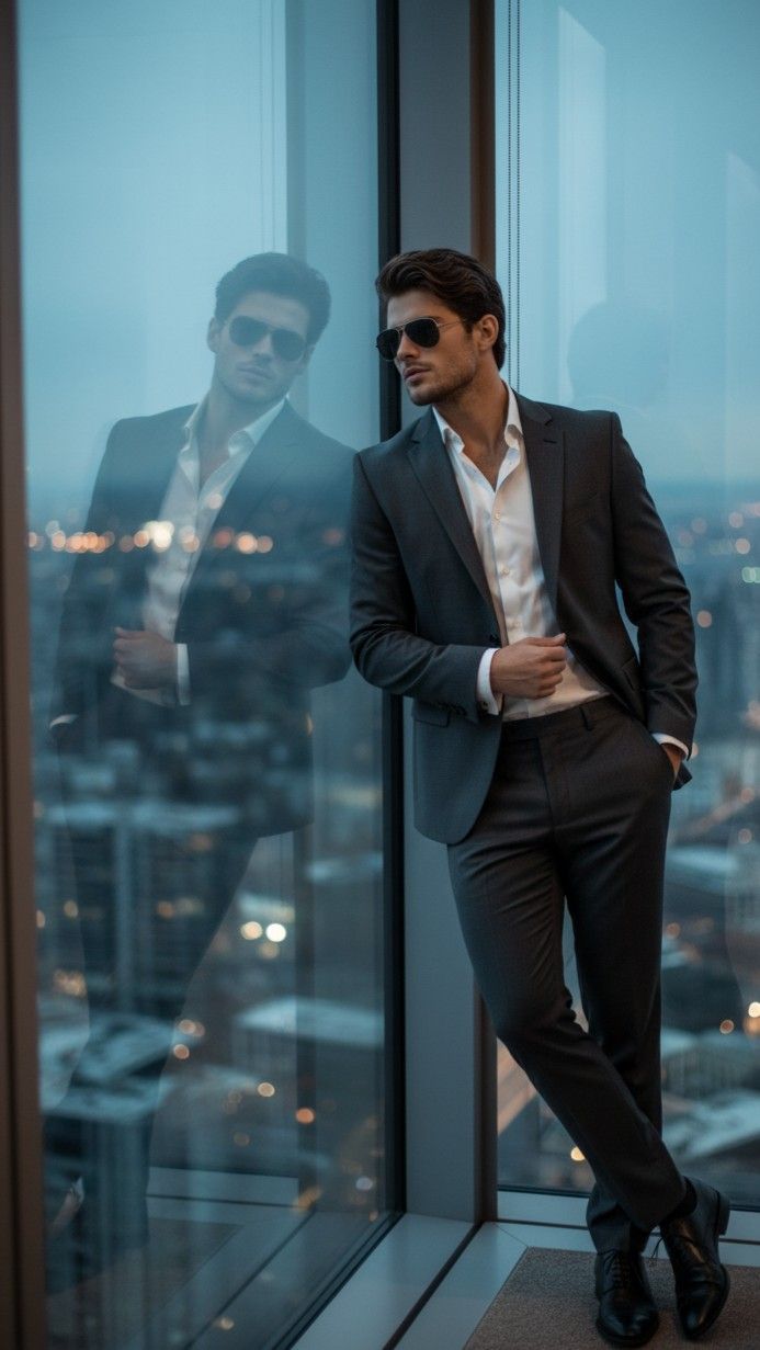 Successful single man in luxury setting with city skyline view, symbolizing high-value men in Dubai dating scene and competitive online dating apps