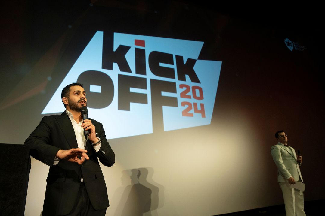 Networking moment during corporate event