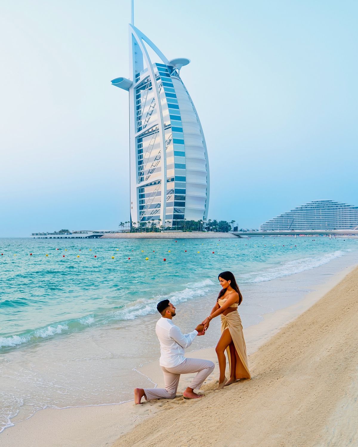 Romantic beach proposal photoshoot in Dubai at sunset