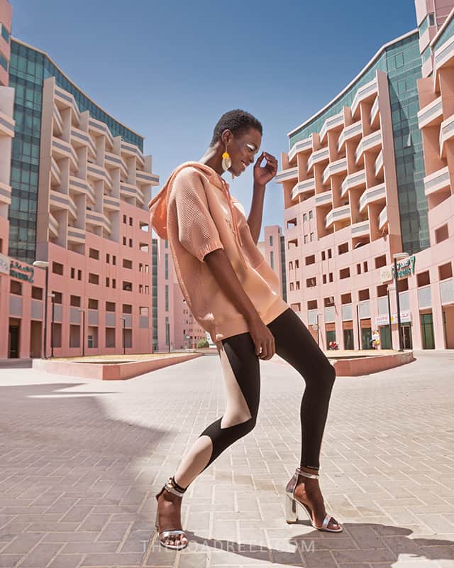an instagrammable location, a portrait shoot from a model in Dubai